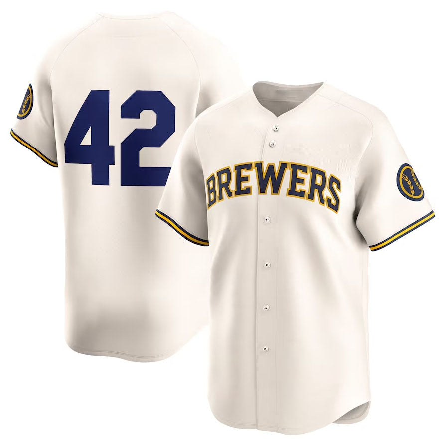 Milwaukee Brewers 2024 #42 Jackie Robinson Day Home Limited Jersey – Cream Stitches Baseball Jerseys - Main View