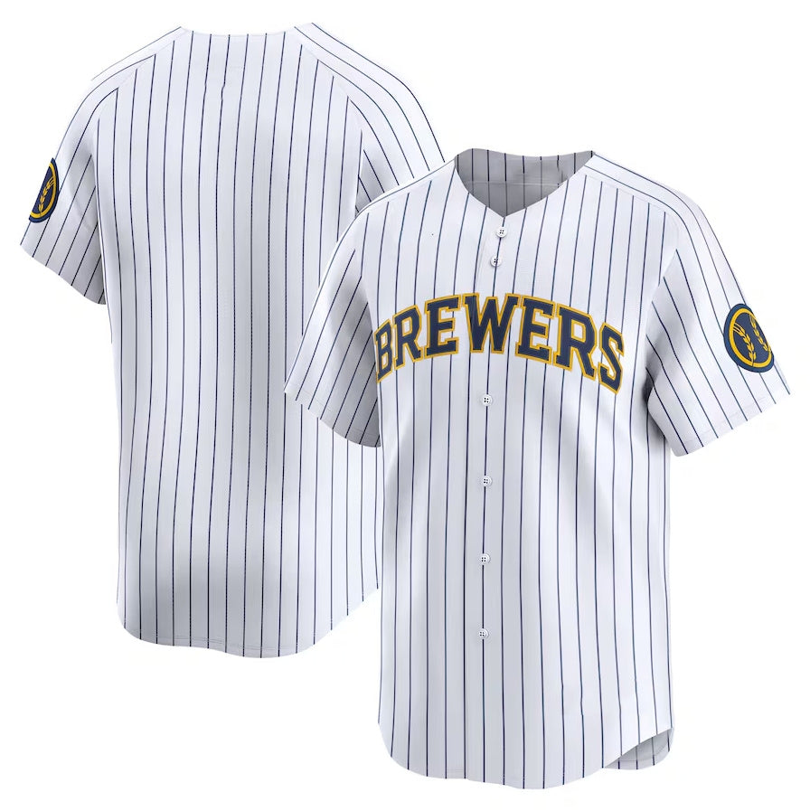 Milwaukee Brewers Alternate Limited Jersey - White Stitched Baseball Jersey - Main View