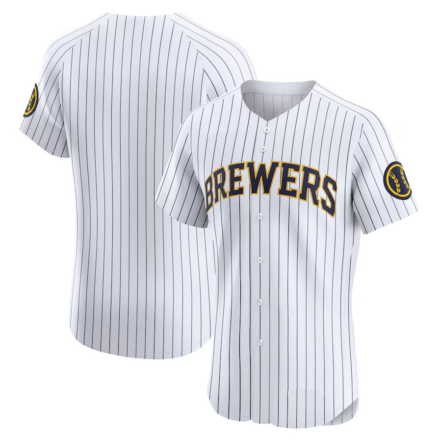 Milwaukee Brewers Alternate Vapor Premier Elite Patch Jersey - White Stitched Baseball Jersey