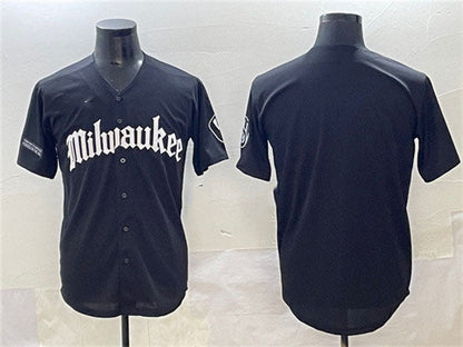 Milwaukee Brewers Blank Black 'Gothic 414 Shadows Edition' Vapor Premier Limited Stitched Baseball Jersey - Main View