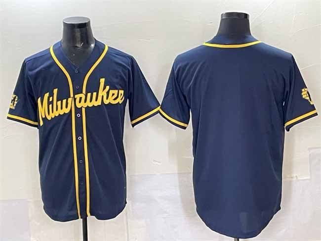 Milwaukee Brewers Blank Navy 2025 With Patch Stitched Baseball Jersey - Main View