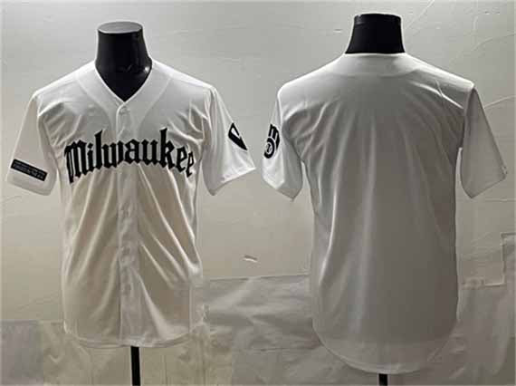 Milwaukee Brewers Blank White 'Gothic 414 Shadows Edition' Vapor Premier Limited Stitched Baseball Jersey - Main View