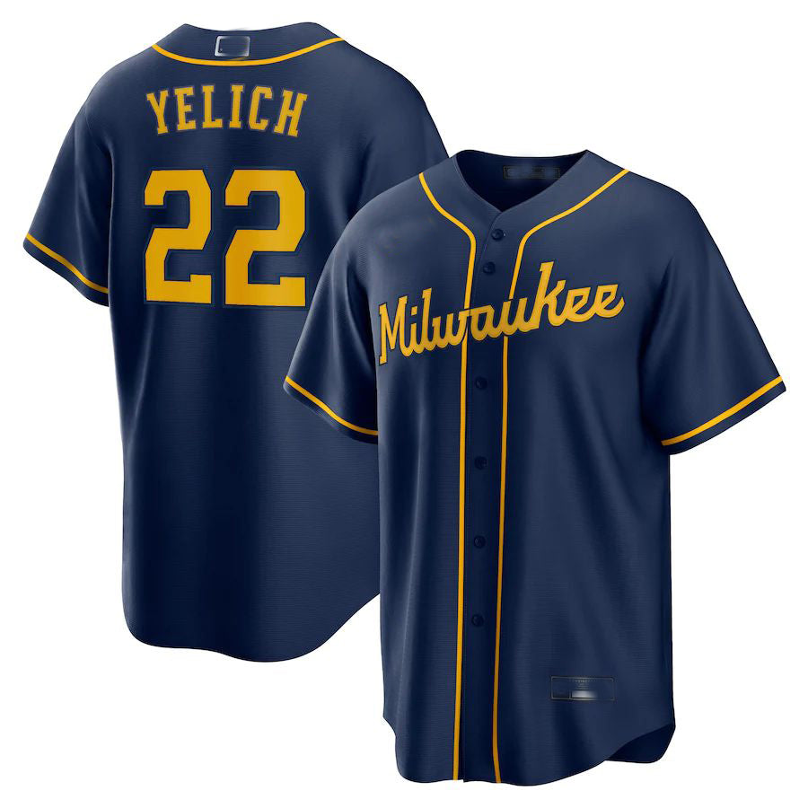 Milwaukee Brewers #22 Christian Yelich Navy Alternate Replica Player Jersey Baseball Jerseys - Main View