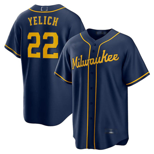 Milwaukee Brewers #22 Christian Yelich Navy Alternate Replica Player Jersey Baseball Jerseys - Main View