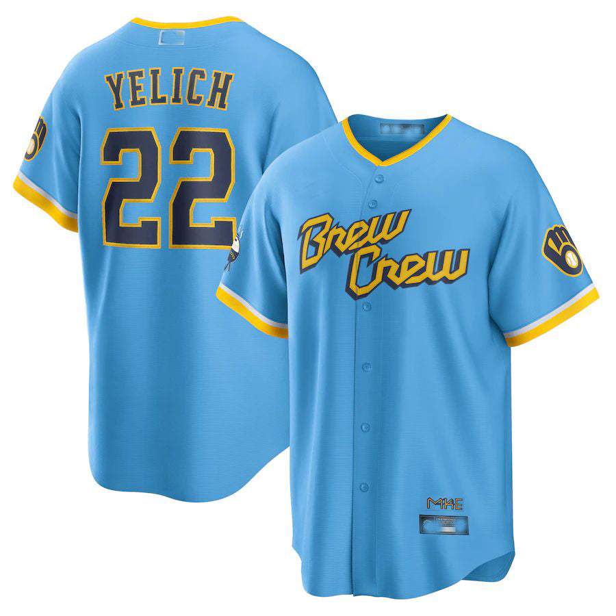 Milwaukee Brewers #22 Christian Yelich Powder Blue 2022 City Connect Replica Player Jersey Baseball Jerseys - Main View