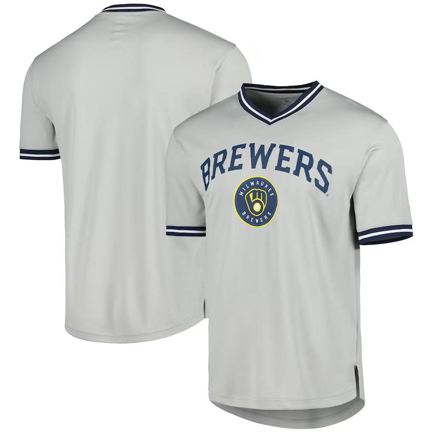 Milwaukee Brewers Gray V-Neck Jersey Baseball Jerseys - Main View