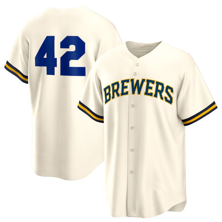 Milwaukee Brewers Home 2025 Jackie Robinson Day Replica Jersey - Cream Stitched Baseball Jersey - Main View