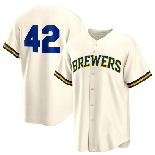 Milwaukee Brewers Home 2025 Jackie Robinson Day Replica Jersey - Cream Stitched Baseball Jersey - Main View