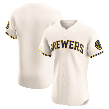 Milwaukee Brewers Home Elite Jersey - Cream Stitched Baseball Jersey - Main View