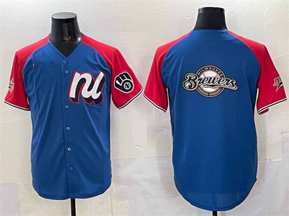 Milwaukee Brewers National League Team Big Logo Blue Red Alternate 2025 All-Star Edition Limited Stitched Baseball Jersey - Main View