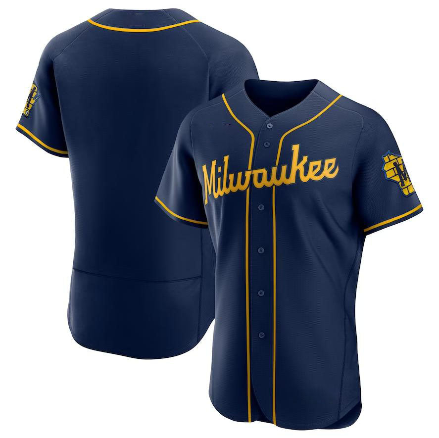 Milwaukee Brewers Navy Alternate Authentic Team Logo Jersey Baseball Jerseys - Main View