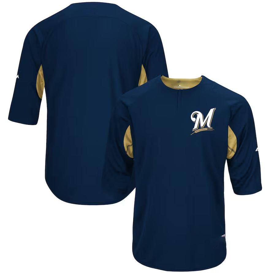 Milwaukee Brewers Navy Gold Majestic Authentic Collection On-Field Batting Practice Jersey Baseball Jerseys - Main View