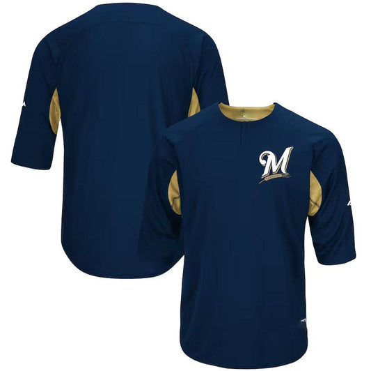 Milwaukee Brewers Navy Gold Majestic Authentic Collection On-Field Batting Practice Jersey Baseball Jerseys - Main View