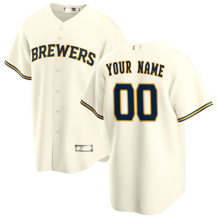 Baseball Jerseys Custom Milwaukee Brewers Cream Home Replica Custom Jersey - Main View