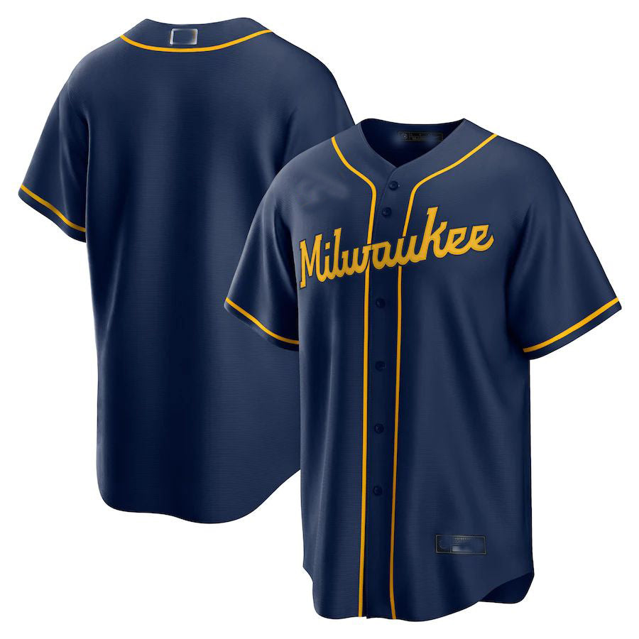 Milwaukee Brewers Navy Alternate Replica Team Jersey Baseball Jerseys - Main View