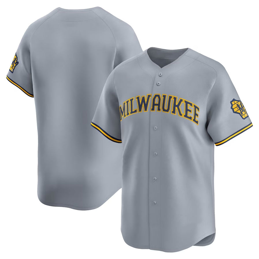 Milwaukee Brewers Road Limited Jersey - Gray Stitched Baseball Jersey - Main View