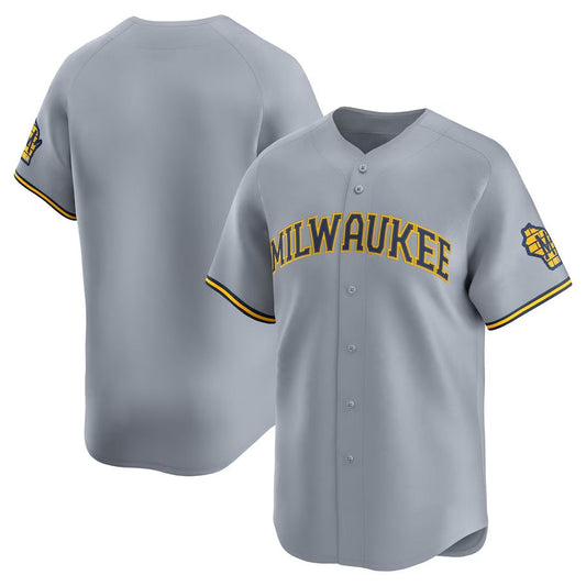 Milwaukee Brewers Road Limited Jersey - Gray Stitched Baseball Jersey - Main View