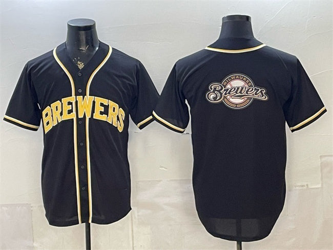 Milwaukee Brewers Team Big Logo 2026 Fashion Replica Black Out Stitched Jersey - Main View