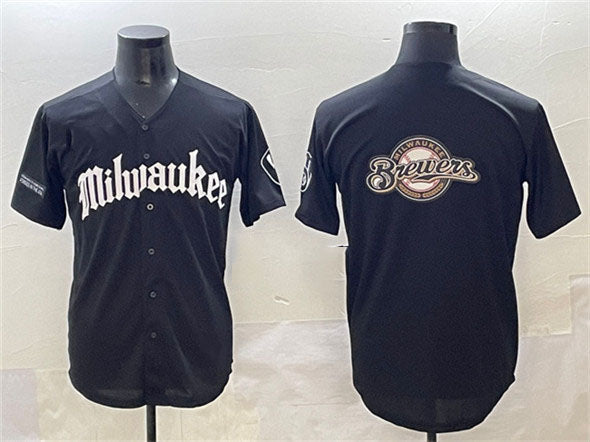 Milwaukee Brewers Team Big Logo Black 'Gothic 414 Shadows Edition' Vapor Premier Limited Stitched Baseball Jersey - Main View