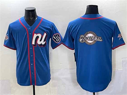 Milwaukee Brewers Team Big Logo Blue 2025 All-Star Edition Limited Stitched Baseball Jersey - Main View