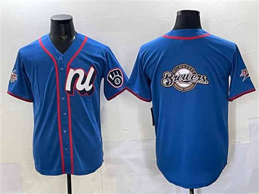 Milwaukee Brewers Team Big Logo Blue 2025 All-Star Edition Limited Stitched Baseball Jersey - Main View