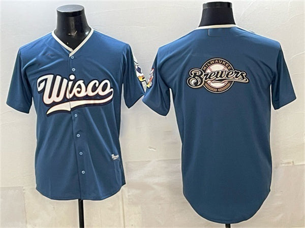 Milwaukee Brewers Team Big Logo Mineral Blue 2026 City Connect Stadium Stitched Jersey - Main View