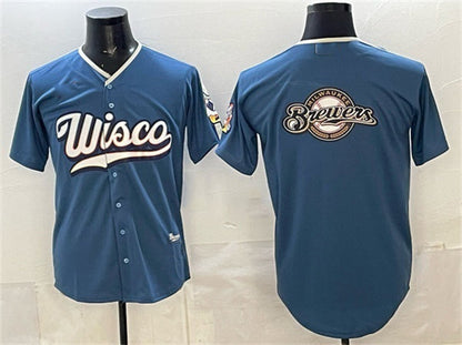 Milwaukee Brewers Team Big Logo Mineral Blue 2026 City Connect Stadium Stitched Jersey - Main View