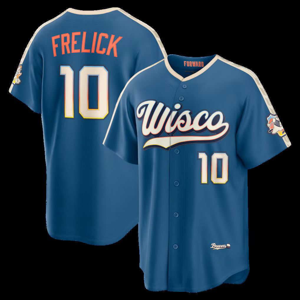 Milwaukee Brewers #10 Sal Frelick Mineral Blue 2026 City Connect Stadium Stitched Baseball Jersey - Main View