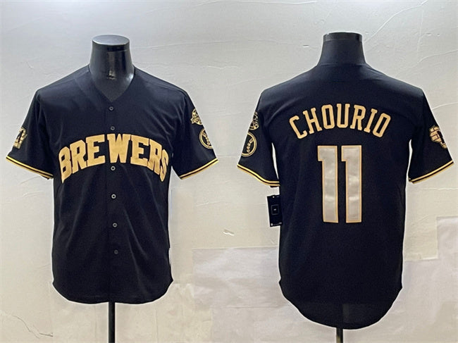 Milwaukee Brewers #11 Jackson Chourio Black Gold With Home Patch Limited Stitched Baseball Jersey - Main View