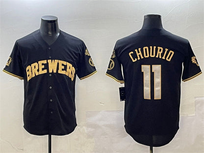 Milwaukee Brewers #11 Jackson Chourio Black Gold With Home Patch Limited Stitched Baseball Jersey - Main View