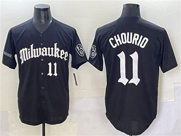 Milwaukee Brewers #11 Jackson Chourio Black 'Gothic 414 Shadows Edition' Vapor Premier Limited Stitched Baseball Jersey - Main View