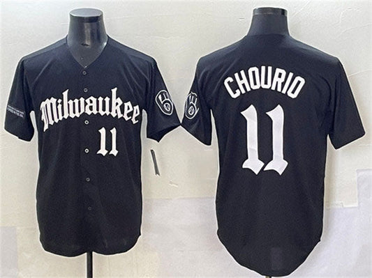 Milwaukee Brewers #11 Jackson Chourio Black 'Gothic 414 Shadows Edition' Vapor Premier Limited Stitched Baseball Jersey - Main View