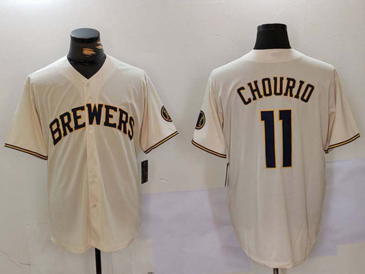 Milwaukee Brewers #11 Jackson Chourio Cream Stitched Cool Base Baseball Jerseys - Main View