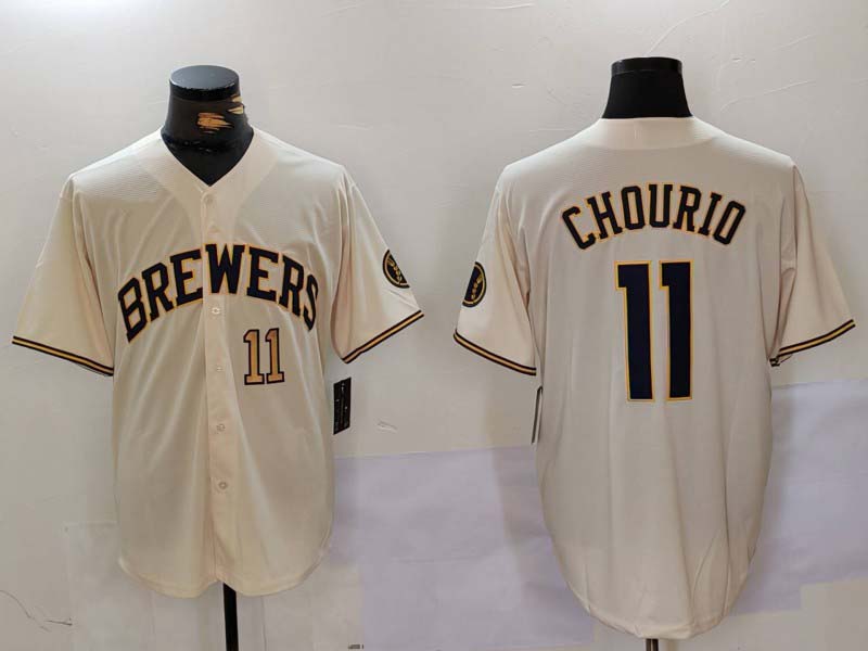 Milwaukee Brewers #11 Jackson Chourio Cream Stitched Cool Base Baseball Jerseys - Main View