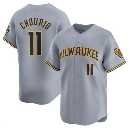 Milwaukee Brewers #11 Jackson Chourio Grey 2024 Away Limited Stitched Baseball Jersey - Main View
