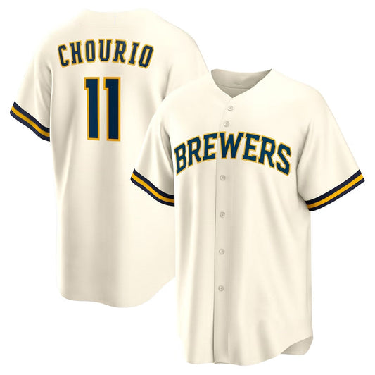 Milwaukee Brewers #11 Jackson Chourio Home Replica Jersey - Cream Stitched Baseball Jersey - Main View