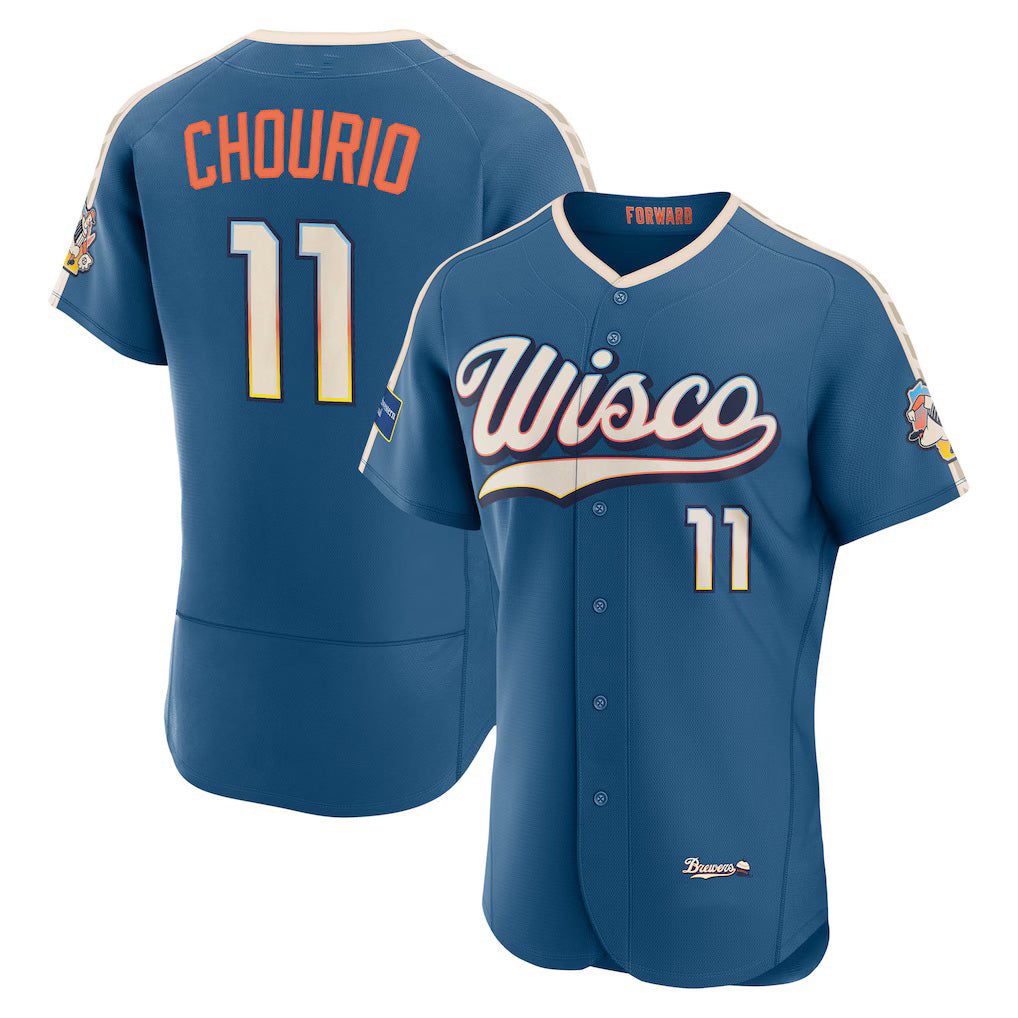 Milwaukee Brewers #11 Jackson Chourio Mineral Blue 2026 City Connect Authentic Sponsor Patch Stitched Baseball Jersey - Main View