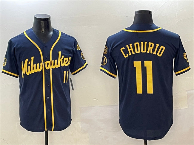 Milwaukee Brewers #11 Jackson Chourio Navy With Home Patch Limited Stitched Baseball Jersey - Main View