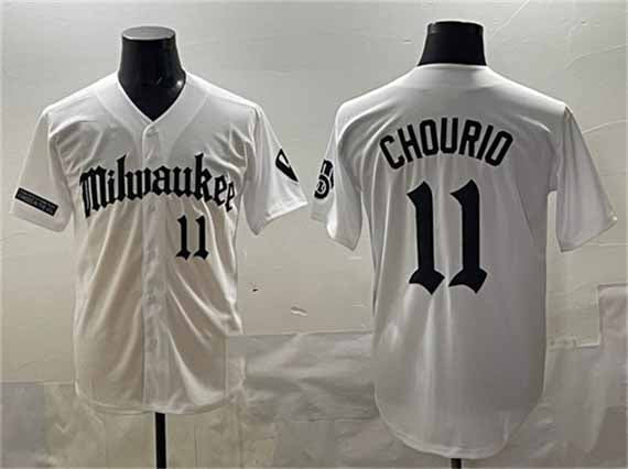 Milwaukee Brewers #11 Jackson Chourio White 'Gothic 414 Shadows Edition' Vapor Premier Limited Stitched Baseball Jersey - Main View