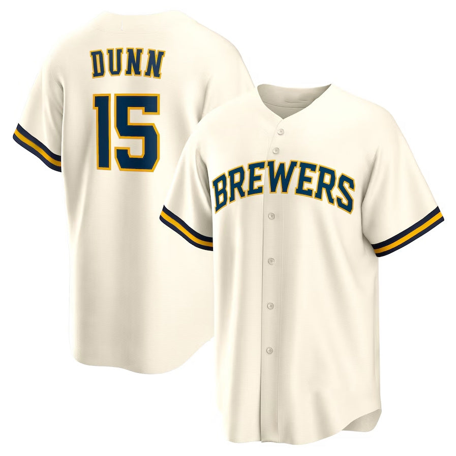 Milwaukee Brewers #15 Oliver Dunn Home Replica Jersey - Cream Stitched Baseball Jersey - Main View