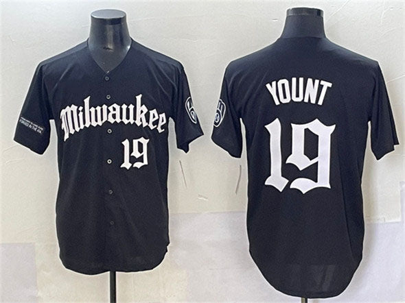 Milwaukee Brewers #19 Robin Yount Black 'Gothic 414 Shadows Edition' Vapor Premier Limited Stitched Baseball Jersey - Main View