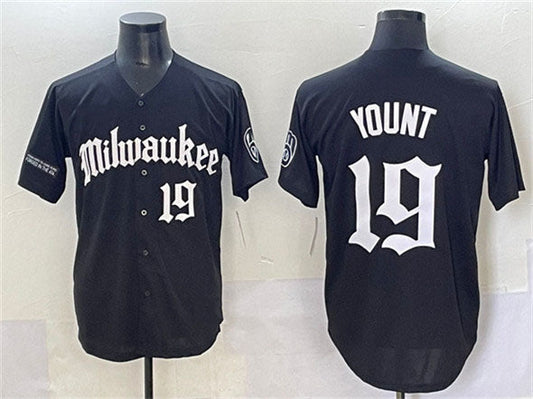Milwaukee Brewers #19 Robin Yount Black 'Gothic 414 Shadows Edition' Vapor Premier Limited Stitched Baseball Jersey - Main View