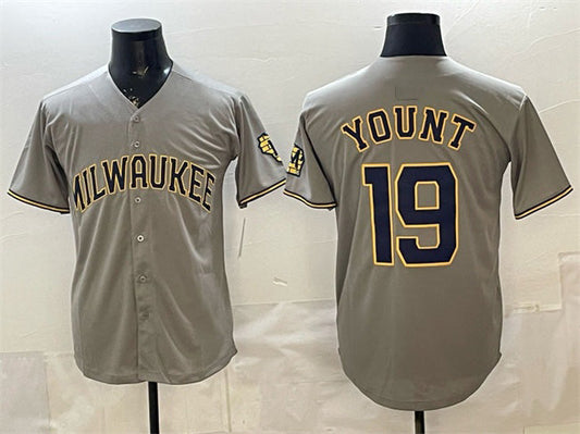 Milwaukee Brewers #19 Robin Yount Grey Home Limited Stitched Baseball Jersey - Main View