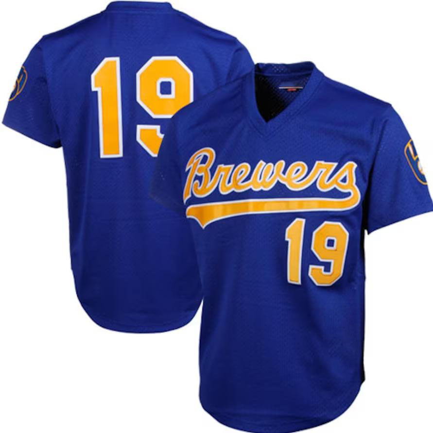 Milwaukee Brewers #19 Robin Yount Royal Mitchell & Ness Cooperstown Mesh Batting Practice Jersey Baseball Jerseys - Main View
