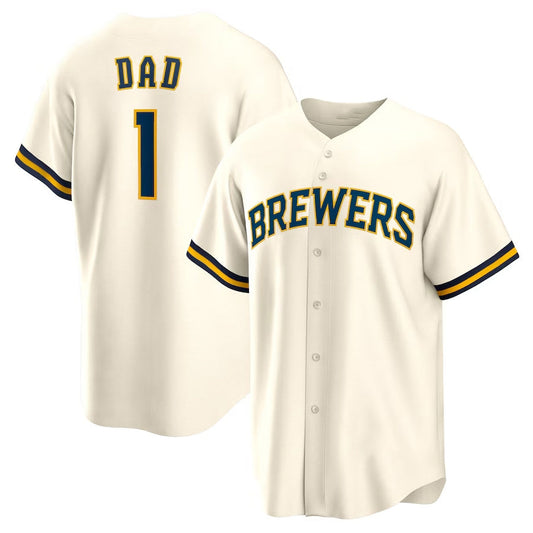 Milwaukee Brewers #1 Dad Home Replica Jersey - White Stitched Baseball Jersey - Main View