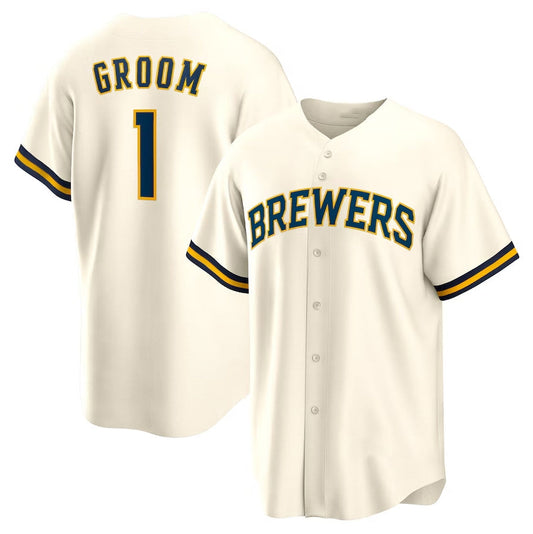 Milwaukee Brewers #1 Groom Home Replica Jersey - White Stitched Baseball Jersey - Main View