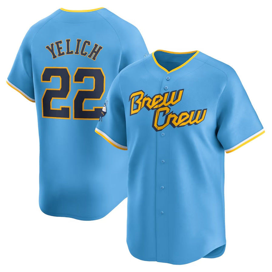 Milwaukee Brewers #22 Christian Yelich City Connect Limited Player Jersey - Powder Blue Stitched Baseball Jersey - Main View