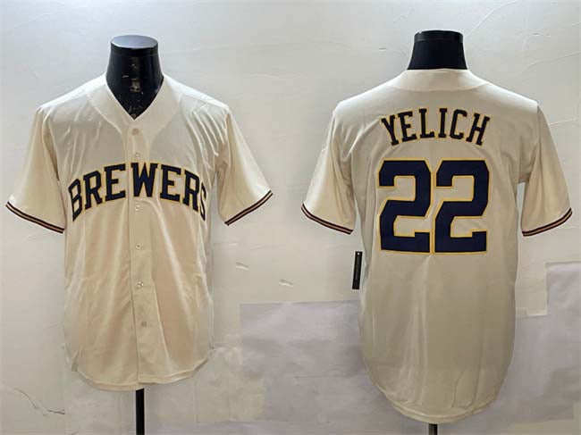 Milwaukee Brewers #22 Christian Yelich Cream Cool Base Stitched Baseball Jersey - Main View
