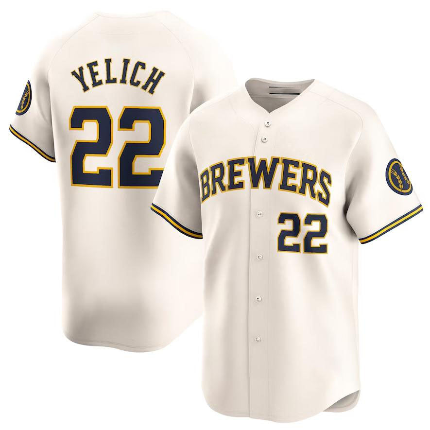 Milwaukee Brewers #22 Christian Yelich Cream Home Limited Player Jersey Baseball Jerseys - Main View