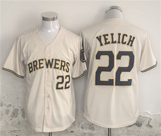 Milwaukee Brewers #22 Christian Yelich Cream Home Limited Stitched Baseball Jersey - Main View